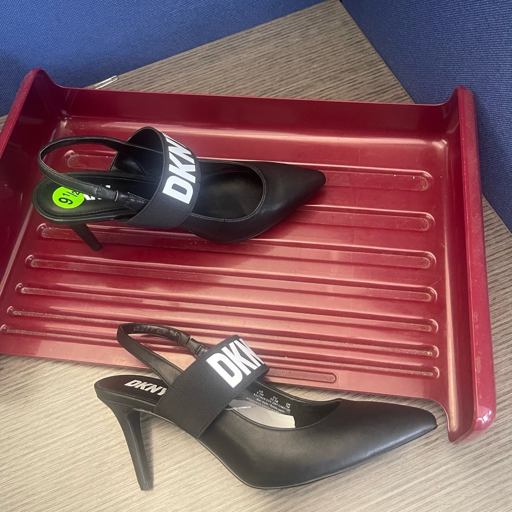 DKNY Black Slingback Heels with Logo Strap